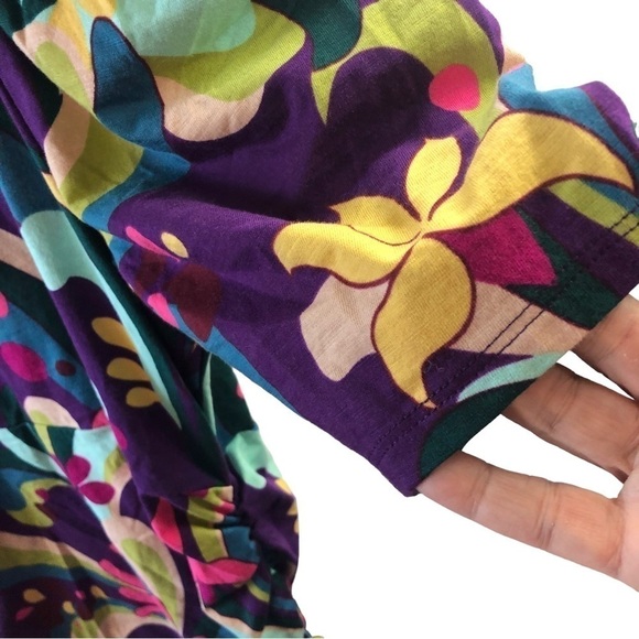 NEW INC Cotton Popover Top Women XL Multicolor Abstract Floral Short Sleeves - Picture 3 of 10